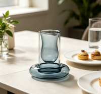 Ensemble tasse et soucoupe assortis en verre borosilicate double couche gris fumé, design classique, 110 ml, écologique, pour café/thé