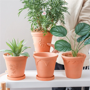 Pot de fleurs en céramique écologique, fait main, gaufré, en terre cuite romaine émaillée, respirant, pour la décoration de jardin et de maison, vente en gros - Product Image 1