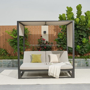 Moderno Hotel piscina playa muebles marco de aluminio al aire libre doble cama de día con cortinas y dosel - Product Image 4