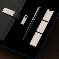 Ensemble cadeau d'affaires pour réunion, comprenant un stylo en laiton et en bois, un marque-page, un carnet, un clé USB, boîte cadeau
