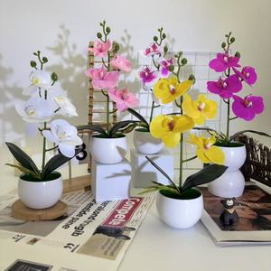 Orchidée Phalaenopsis Artificielle Paulon en Pot Rond de 30 cm – Décoration de Bureau Rose, Blanc, Jaune, Violet pour Intérieur et Extérieur - Product Image 2