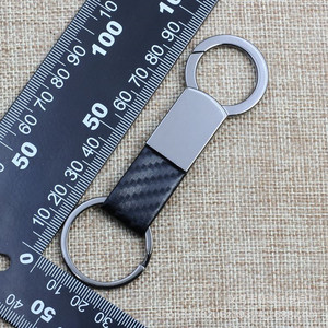Customized LOGO Promotional Keychain Luxurious Carbon Fiber Texture Keyring Metal Zinc Leather Car <b>Key</b> Pendant Keychain - Product Image 2