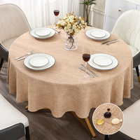 Nappe Ronde Imperméable Prête à l'Expédition, Texture Bambou, Faux Lin, Housse de Table Anti-déversement en Gros pour Fêtes et Décoration de Restaurant
