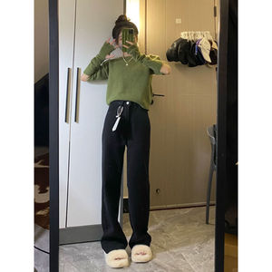 2025 printemps automne nouveau noir taille haute jambe large jean pour femmes respirant ample drapé mince droite vadrouille pantalon - Product Image 4