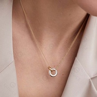 Gemnel 925 argent inspiré double couleur placage pendentif deux cercles reliés avec double couche chaîne collier