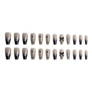 Venta al por Mayor <span class=keywords><strong>de</strong></span> 24 Uñas Postizas Cuadradas con Punta Francesa Negra, Diseño <span class=keywords><strong>de</strong></span> Estrella, Corazón y Lazo, Reutilizables, <span class=keywords><strong>de</strong></span> ABS con Pegamento, Manicura Y2K <span class=keywords><strong>para</strong></span> Mujer - Product Image 5