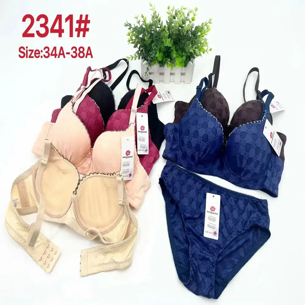 2 Dollar Model MQS154 Bra Size 34-38A Cup Full Coverage Lace Floral Underwire Everyday Women Hot Panty Bra Set With Colors