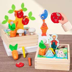 Jouet en bois multifonctionnel pour enfants, <span class=keywords><strong>jeu</strong></span> <span class=keywords><strong>de</strong></span> jardin <span class=keywords><strong>de</strong></span> fruits et légumes, jouets en bois Montessori, éducation précoce - Product Image 1