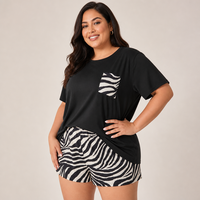 Ensemble de pyjama grande taille pour femmes, imprimé zèbre, 2 pièces, t-shirt à manches courtes et short en polyester, vêtements de détente, OEM personnalisé