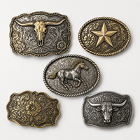 Hebilla de Cinturón OEM ODM de Metal Estilo Vaquero Occidental, con Diseño de Cráneo de Toro Longhorn, Caballo y Estrella, en Bronce Antiguo Plateado, para Rodeo, Venta al por Mayor