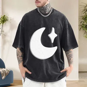 Dtg Print Streetwear gráfico negro camiseta de talla grande ropa de hombre lavado ácido camiseta para hombre personalizado Vintage camisetas de gran tamaño