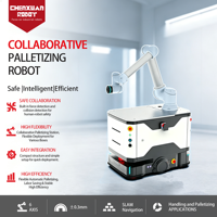 Estación de Paletización Robótica Móvil Autónoma Compacta, Colaboración Segura entre Humanos y Robots para el Proceso de Manipulación de Cajas en Logística de Fábrica