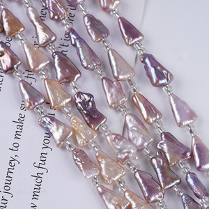 Vente en gros de perles d'eau douce naturelles de 18 cm, collier de perles DIY, forme triangulaire baroque, blanc, rose naturel, teinte violette, perles en vrac - Product Image 4