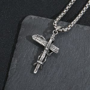 yunnique Stainless Steel <b>Cross</b> Pendant Skull Design Unisex Necklace Punk Retro Style - Product Image 3