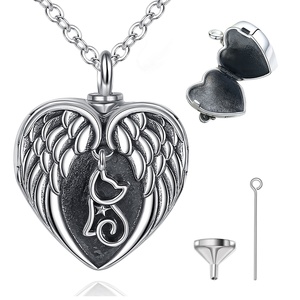 925 Sterling Silver <strong>Holds</strong> Pictures Dogs Pet Dog Cats <strong>Ashes</strong> Urn <strong>Necklace</strong> for Ahes - Product Image 1