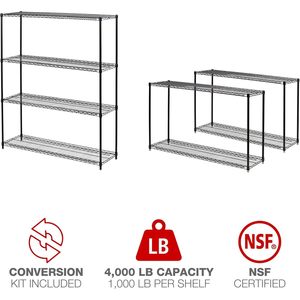Kit de démarrage d'étagères métalliques polyvalentes Alera à 4 niveaux 60 x 18 x 72 Noir Anthracite+ pour garages - Product Image 5