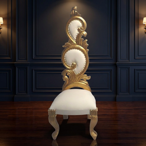 French Renaissance Style Dining Leisure Chair Gold White Synthetic Leather Upholstery Solid Wood Comfortable <b>Foam</b> Living Hotel - Product Image 3