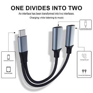 محول من النوع C إلى النوع C أنثى + 3.5 ملم أنثى 2 في 1 للشحن والاستماع إلى الموسيقى والشحن السريع - Product Image 2