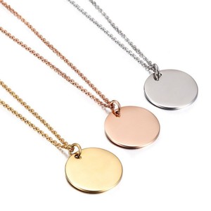 Wholesale Stainless Steel Best Gifts Blank <b>Custom</b> Engrave logo Laser logo Round Pendant <b>Necklace</b> with Diamond - Product Image 4