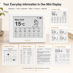 Horloge de bureau intelligente Kylendar Mini 4,2 pouces avec écran E-Paper, Wi-Fi, calendrier, météo, heure mondiale et affichage des nouvelles et des actions boursières - Product Image 2