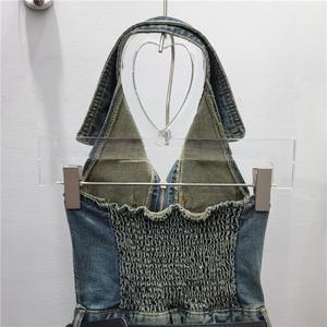 Mono de Mezclilla sin Mangas con Cuello <span class=keywords><strong>Polo</strong></span> y Espalda Descubierta para <span class=keywords><strong>Mujer</strong></span>, Estilo Veraniego, con Cinturón, Ropa de Calle a la Moda - Product Image 4