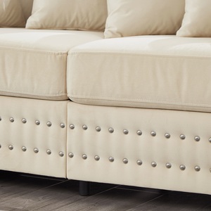 Modern Convertible <b>Living</b> <b>Room</b> <b>Sofa</b> Set with Square Armrest Silver Nails Decoration Upholstered Velvet Loveseat in Apricot - Product Image 5