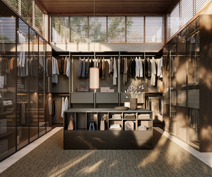 Meubles de chambre à coucher italiens, armoire ouverte, système d'armoire moderne de luxe, armoire murale, armoire en forme de U, armoire en verre - Product Image 1