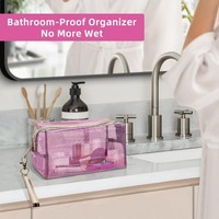 Sac de maquillage coloré tendance, grande capacité, trousse de toilette transparente, pochette portable légère, sac cosmétique transparent pour fille