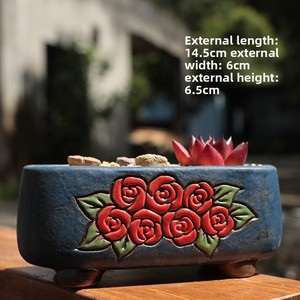 Nouveau pot de fleurs en céramique et grès, style rétro, peint à la main, respirant et résistant à la déformation, pour <span class=keywords><strong>Lithops</strong></span> et autres succulentes - Product Image 4