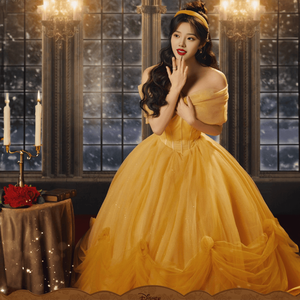 Vestido de Noche Largo Amarillo Princesa para Mujer, Nuevo Modelo 2025, de Alta Gama, Estilo Hada del Bosque, de Lujo - Product Image 6