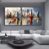 Peinture à l'huile acrylique texturée sur toile, faite à la main, abstraite moderne, épaisse, motif New York, décoration murale pour la maison, vente en gros
