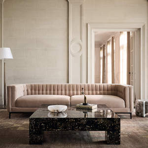 <span class=keywords><strong>Canapé</strong></span> 3 places en <span class=keywords><strong>velours</strong></span> taupe clair capitonné, pieds en métal <span class=keywords><strong>bronze</strong></span>, mobilier de maison, <span class=keywords><strong>canapé</strong></span> sectionnel moderne - Product Image 2