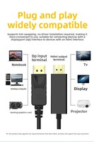 Convertisseur DP vers HDMI 4K 30Hz plaqué or avec gaine en PVC et blindage tressé pour ordinateur portable, moniteur, projecteur et ordinateur