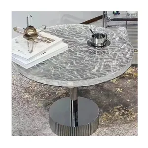 İtalyan tasarımcı lüks buz küpü dalga yuvarlak döküm kalın kristal cam üst yan masa oturma odası mobilya