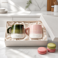 Mug en céramique à glaçure réactive dégradée, base mouchetée, design personnalisé, logo texte OEM ODM, cadeau familial personnalisé, tasse à café