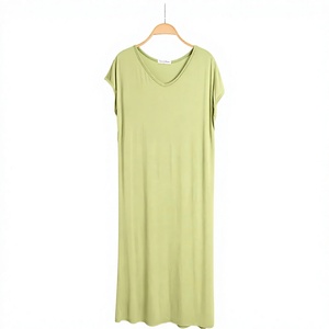 Grande taille, 100% coton, écologique, respirant, col en V, ample, longue, sexy, confortable, chemise de nuit avec taille élastique pour femmes - Product Image 1