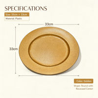 Assiette de présentation hexagonale en plastique PP gaufré, revêtement or poudré personnalisé, pour banquets, mariages et décorations de table festives