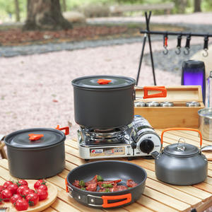 Ensemble de cuisine portable d'extérieur 4-5L antiadhésif double usage pour camping, cuisine pour 4-5 personnes DS-508 Orange Noir - Product Image 4