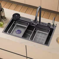 Évier de cuisine multifonctionnel en acier inoxydable avec robinet à affichage numérique et accessoires