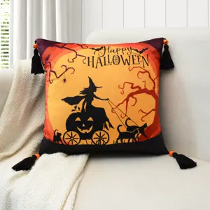 Taie d'oreiller de décoration de canapé en velours multicolore personnalisable style Halloween motif sorcière dessin animé
