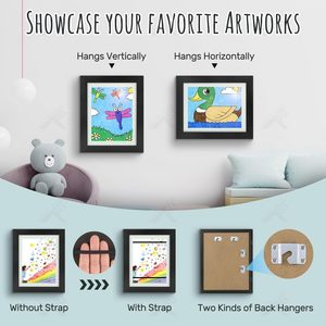 Cadres d'affichage artistiques en bois pour enfants, à ouverture magnétique, personnalisables en fer, couleur et taille sur mesure pour photos et dessins - Product Image 2