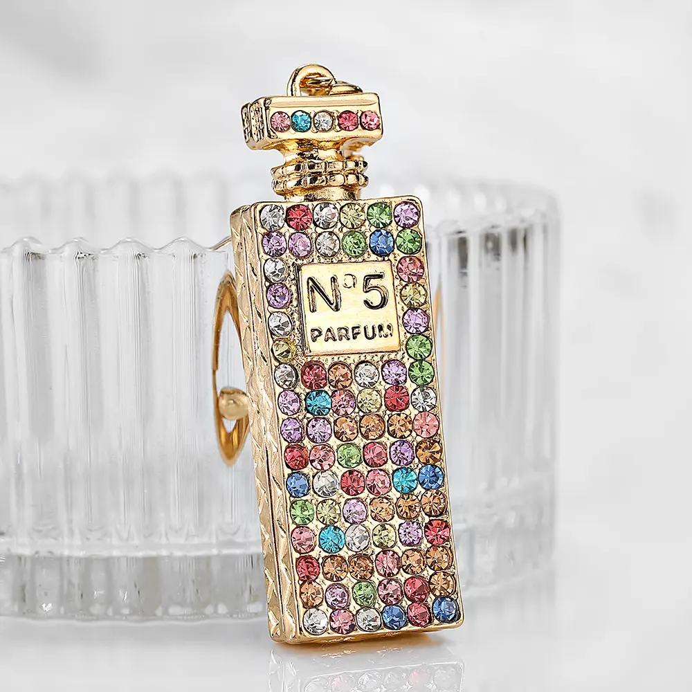 Mode liebhaber Elegante Schönheit Kristall Strass Parfüm Flasche Schlüssel bund