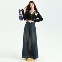 Nouveau design – Jean évasé vintage haut de gamme écoresponsable pour femme, couleur unie, délavé foncé, coupe ample et respirante, jambe large
