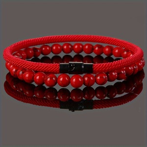 Pulsera Tejida Ajustable <span class=keywords><strong>de</strong></span> Piedra Volcánica con Nudo <span class=keywords><strong>de</strong></span> Diamantes, Turquesa Roja y <span class=keywords><strong>Ojo</strong></span> <span class=keywords><strong>de</strong></span> <span class=keywords><strong>Tigre</strong></span>, Joyería para Hombre - Product Image 3