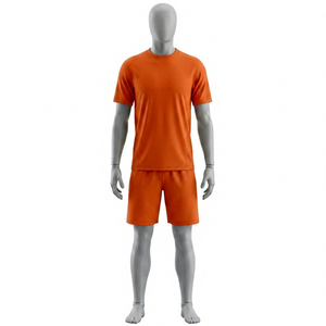 Men's Orange Moisture Wicking Soccer Jersey Crew Neck Short Sleeve Solid Color Polyester Athletic Fit All Seasons - Product Image 1