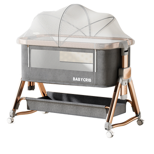 Aluminum Alloy Contemporary <strong>Bedside</strong> Baby <strong>Crib</strong> with <strong>Fitted</strong> <strong>Sheets</strong> for Newborns Bedroom &amp; Hospital Use - Product Image 1