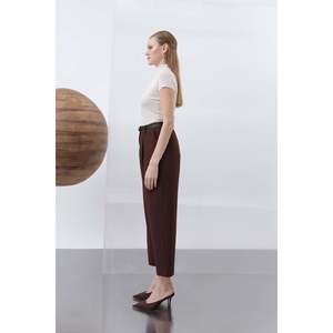 Puane Women's Brown Pleated <b>Trousers</b> - Elegant Loose Fit Casual Pants for Everyday Wear - Comfortable and Stylish <b>Ladies</b> Bottoms - Product Image 5