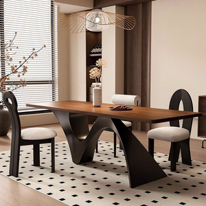 Juego de mesa de comedor Rectangular de madera maciza Retro moderna, una mesa con cuatro sillas para sala de estar o muebles de apartamento - Product Image 3