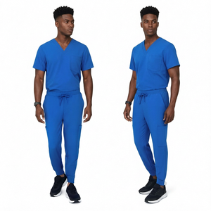 Custom Manufacturer Royal <b>Blue</b> Men <b>Scrub</b> Set V Neck Short Sleeve Hospital Uniform Stretch Nursing Workwear Dental Clinic - Product Image 1