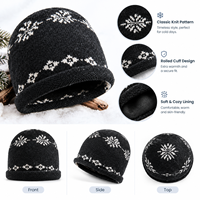 Bonnet en tricot jacquard flocon de neige vintage nordique, doublure polaire épaisse, chapeau en laine coupe-vent unisexe pour les trajets quotidiens et le ski
